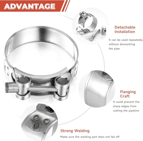 AKIHISA T-Bolt Hose Clamp,64-67mm OD Range 304 Stainless Steel Pipe Strap Clamp, Adjustable Heavy Duty Tube Clamp (4Pack, 2.52"" to 2.64"") - size: 64-67mm