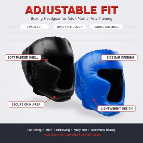 2 Pack Boxing Headgear for Men and Women, Adjustable Sparring Head Guard for Boxing, MMA, Kickboxing, Muay Thai and Taekwondo Training - color: Black,Blue