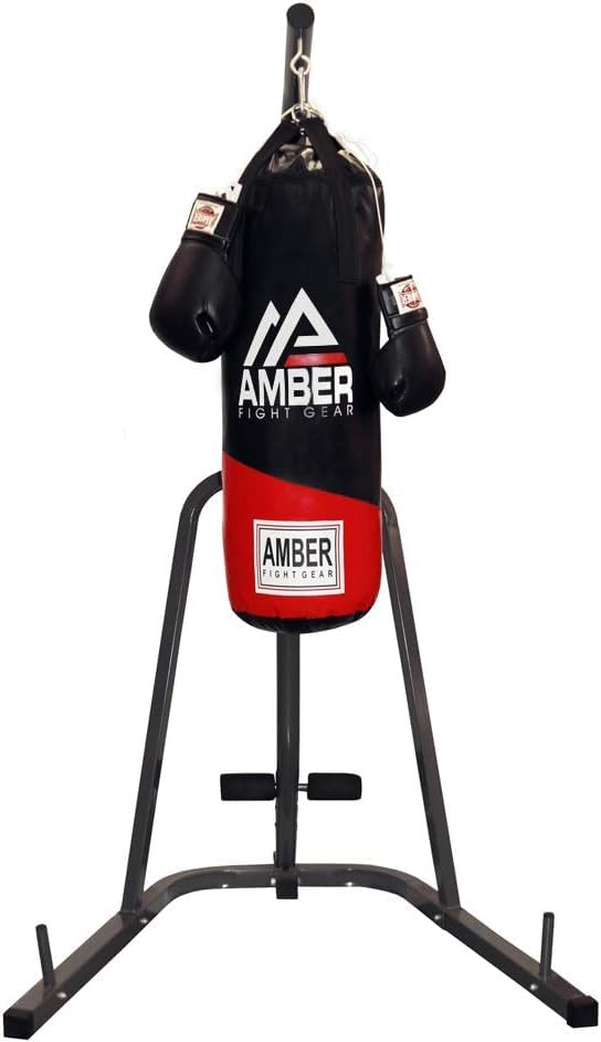 Amber Fight Gear The Champ Heavy Bag Stand, Single Station for Boxing, MMA, Muay Thai – Sturdy Steel Frame, Holds Heavy Bags up to 100 lbs – Ideal for Home & Small Gyms