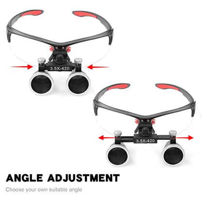 3.5x420MM Angle Adjustable Binocular Loupes Magnifier Glasses Loupes with Cloth Case (Black) - color: Black