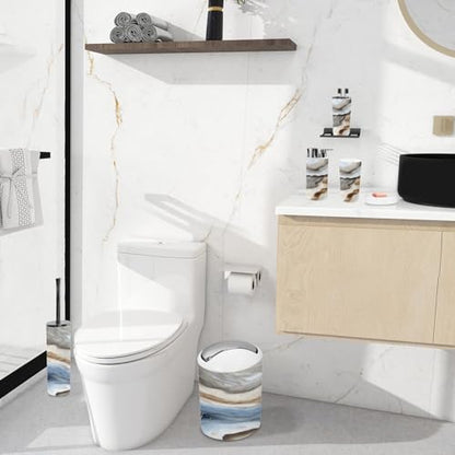 Bathroom Accessory Set 6 Piece Blue Marble Grey Gold Abstract Trash can, Toothbrush Holder, Toothbrush Cup, Soap Dispenser, Soap Dish, Toilet Brush Holder - color: Color5