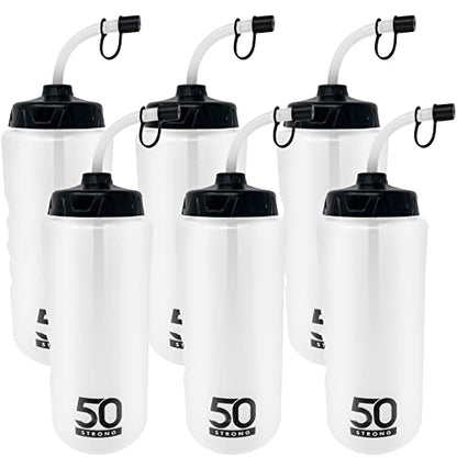 50 Strong 1 Liter BPA-Free Plastic Round Sports Water Bottle with Straw - 6 Pack - size: 6 Pack