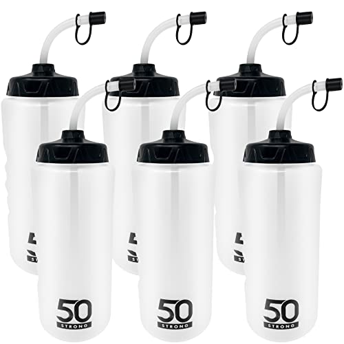 50 Strong 1 Liter BPA-Free Plastic Round Sports Water Bottle with Straw - 6 Pack - size: 6 Pack