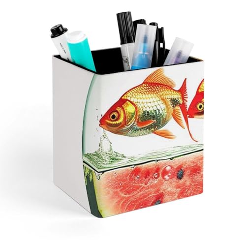 Pen Holder Round Pencil Holder Waterproof Pens Holders Cup Fish Tank And Watermelon Pen Holder for Desk Makeup Brush Holder Pencil Cup Holder for Office Pencils Organizer