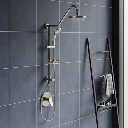 PULSE ShowerSpas Kauai III Brushed Nickel Rain Shower Head with Handheld Spray - 2.5 GPM, 8" Showerhead, 5-Function HandShower, Adjustable Slide Bar - Shower Heads with Handheld Spray Combo - size: 2.5 Gallon Per Minute, style: Brushed Nickel