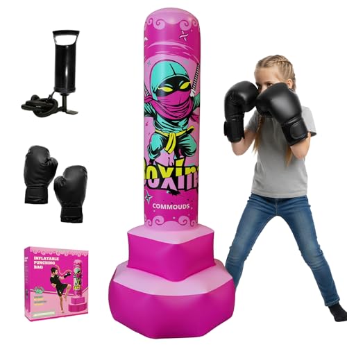 67inch Punching Bag for Kids, Inflatable Kids Boxing Set with Gloves, Fast Rebound Punching Bag for Practicing Karate, Taekwondo, MMA, Christmas/Birthday Gift for Boys Girls, Ages 6-14 - color: Pink