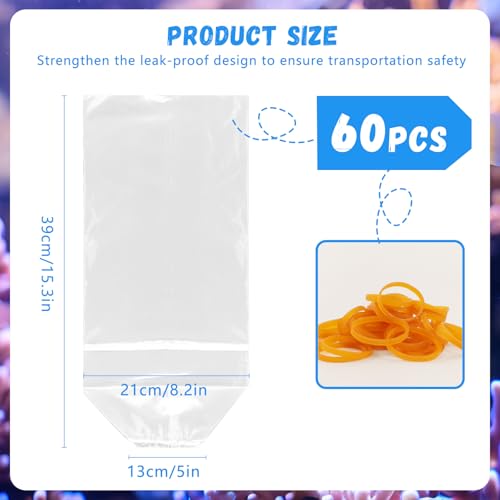 60 Pieces Fish Shipping Bags, Clear HDPE Plastic, Double Bottom Seal, Transport Bags for Live Fish, Freshwater & Saltwater Use
