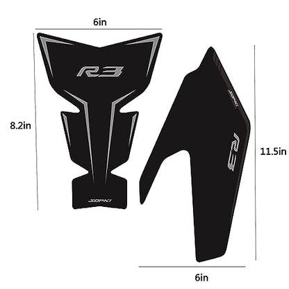 TZMAPU Motorcycle Fuel Tank Protector For Yamaha R3 Fuel Tank Pad Non-Slip Gas Tank Sticker Set Rubber Protection Pad (Black)