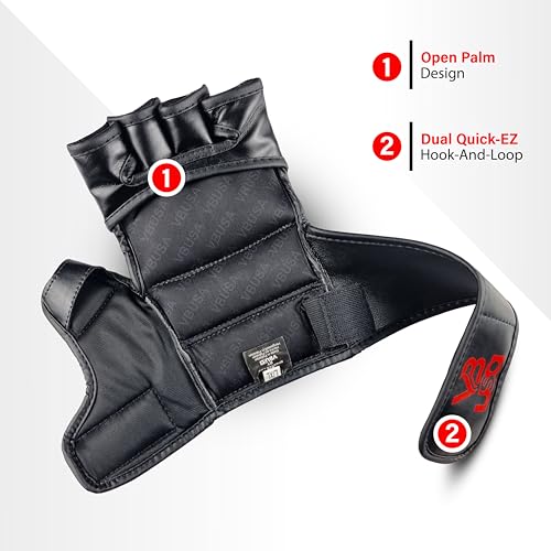 MMA Gloves Grappling Sparring, Maya Hide Leather, Boxing Gloves Muay Thai Martial Arts Training, Half Finger Adjustable Mitts Wrist Support Kickboxing Cage Fighting Punching Bag Workout - size: Small-Medium