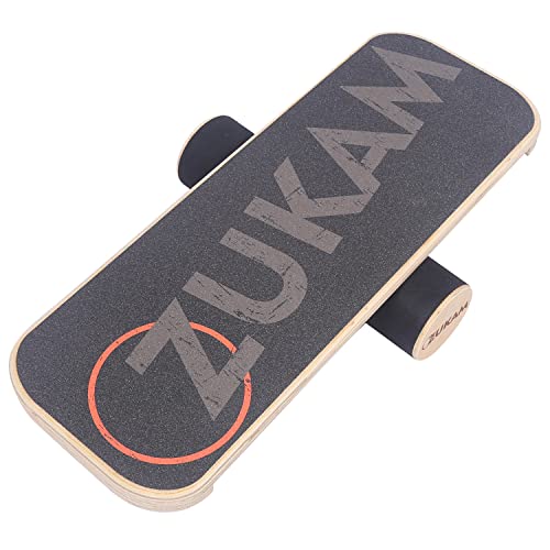 Balance Board Trainer, Wooden Balancing Board with Workout Guide to Exercise and Build Core Stability, Wobble Board for Skateboard, Hockey, Snowboard & Surf Training - color: Black