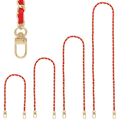Gold Purse Chain, 4 Sizes Replacement DIY Bag Strap - Leather Metal Braided - Red/Gold (15.4 Inch, 23.6 Inch, 31.4 Inch, 47.2 Inch) - color: Red(gold)