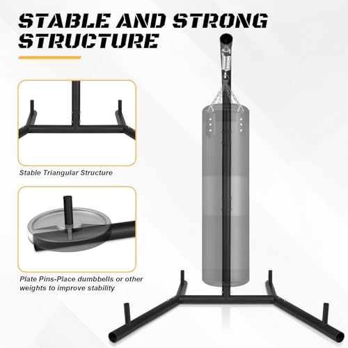 Upgraded Punching Bag Stand, Heavy Duty Boxing Stand, Steel Sandbag Rack Boxing Bag Stand, Freestanding Durable Training Equipment for Home & Gym Fitness Stable Steel, Stand Only