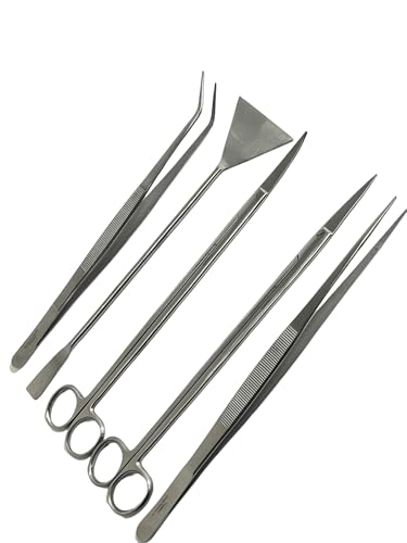 GERMAN FISH AQUARIUM CLEANING KIT STAINLESS 5PCS WITH POUCH BASIC TOOLS SCISSORS TWEEZERS SPATULA CYNAMED