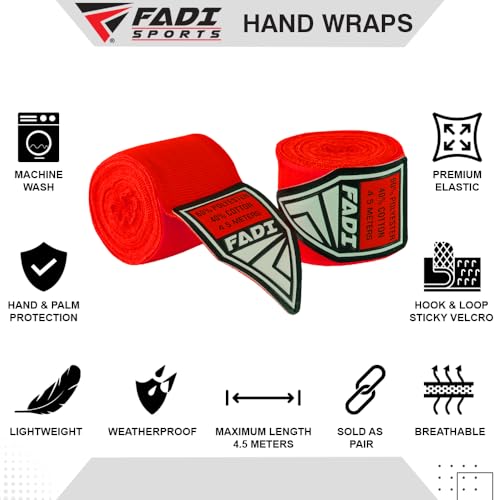 180-Inch Boxing Hand Wraps for Men & Women - Elastic Inner Gloves for Boxing, MMA, Kickboxing, Muay Thai - Pair (Green) - color: Red