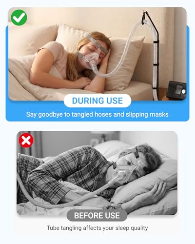 Elviros CPAP Hose Holder for Bed, Adjustable Swivel Arm with Elastic Buffer, Under Mattress Tube Stand, Foldable Compact Design CPAP Hose Hanger with Storage Bag, Black