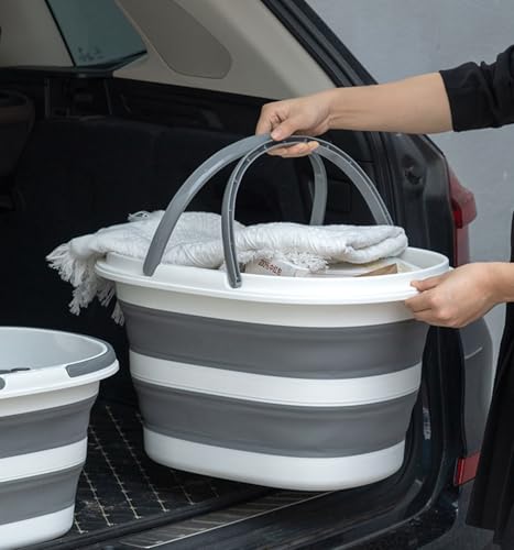 Collapsible Bucket 16L with Handles, Foldable Silicone Mop Bucket Space Saving Tub for Laundry, Camping, Beach & Pool Party Ice Bucket, Portable Wash Basin for Home, Car & Outdoor, 4.2 Gallon