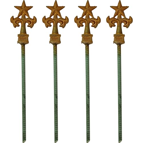 Texas Star Garden Hose Stake Guides, Set of 4 with Spiked Rebar Stakes Texan Steel Star Rusted Patina Finish