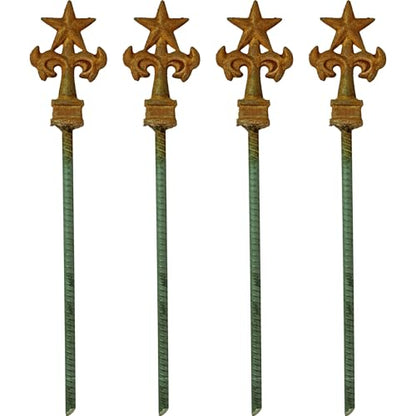 Texas Star Garden Hose Stake Guides, Set of 4 with Spiked Rebar Stakes Texan Steel Star Rusted Patina Finish