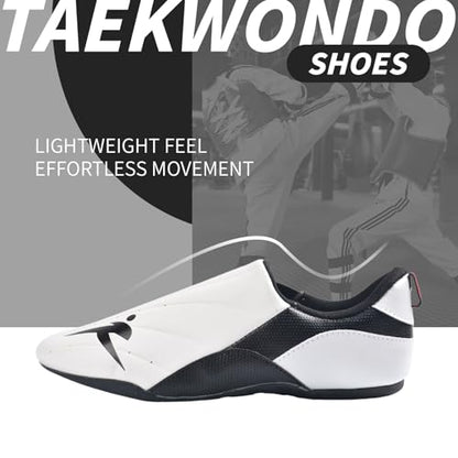 Taekwondo Karate Martial Arts Shoes, Lightweight and Breathable Boxing Shoes for Kids Youth Adult, Unisex - color: White & Black, size: 10