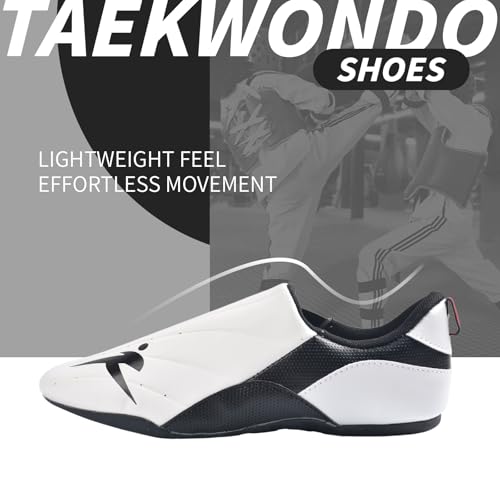 Taekwondo Karate Martial Arts Shoes, Lightweight and Breathable Boxing Shoes for Kids Youth Adult, Unisex - color: White & Black, size: 3.5