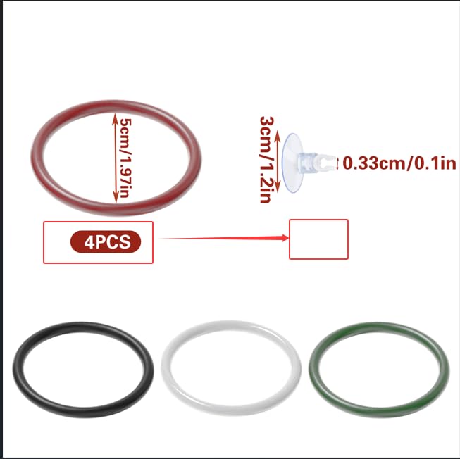 4 PCS Betta Fish Exercise Ring, Soft Silicone Betta Training Loop with Suction Cup, Aquarium Feeding Rings Fish Enrichment Toys, ID 50 mm (Red, Green, White, Black)