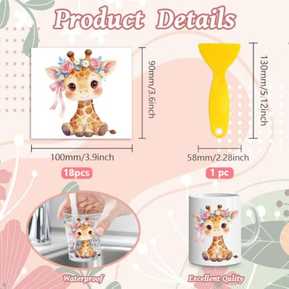 Peacoblue 18 Sheets Rub on Transfers for Crafts, Giraffes with Green Plants 3.6"x3.9" UV DTF Cup Wraps Waterproof Cold Transfers Stickers for Wood Glass Metal Cup Tumblers Mirrors Mugs Home Decor - style: Giraffes with Green Plants