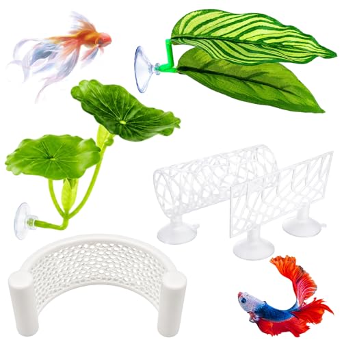 5PCS Betta Hammock, Betta Fish Tank Accessories and Betta Fish Hammock, 3D Printed Floating Betta Bed with Feeding Ring, Beta Fish Tank Decor and Shrimp Hides for Aquarium