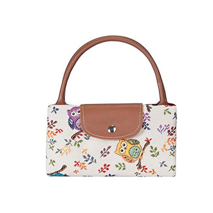 Signare Tapestry Foldable Tote Bag Reusable Shopping Bag Grocery Bag - color: Owl