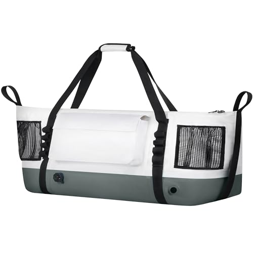 Insulated Fish Cooler Kill Bag with Flat Bottom-26x18 31x14 40x16 50x18 60x20 70x25 Inches Waterproof Fishing tackle Kill Cooler Bag - color: CreamGrey-40x16x10