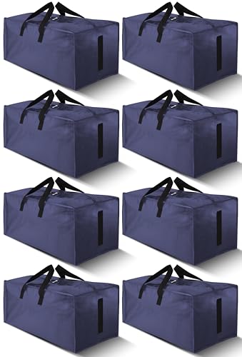 8 Pack Large Strong Moving Bags with Zippers & Carrying Handles - Water-Resistant - Heavy Duty Storage Tote for Space Saving, Fold Flat, Alternative to Moving Box (Blue)