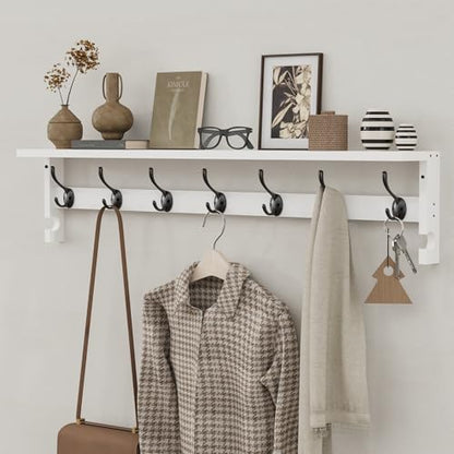 AMBIRD Coat Rack Wall Mount, 35 Inch Large Coat Hooks Wall Mounted with 7 Dual Metal Hooks and 2 Side Hooks, Wall Hooks with Shelf in Entryway, Kitchen, Living Room, Bathroom, Bedroom (White) - color: White, size: 7+2 Hooks 35" L