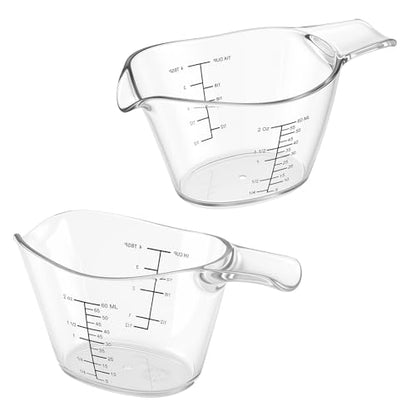 2 Pcs 2 Ounce Small Measuring Cups with V-Shaped Spout, 60ml Clear Mini Measuring Cup with tsp/Tbsp/oz/ml Markings, Clear Easy-Read Markings Scale for Kitchen, DIY Mixing, Beauty Mixings
