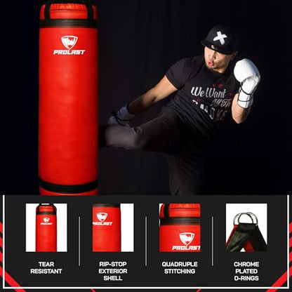 4 ft 80lb Heavy Boxing Punching Bag, Muay Thai, MMA, Strength Training Equipment, Hanging - color: Red, size: Filled with Bottom D-Ring