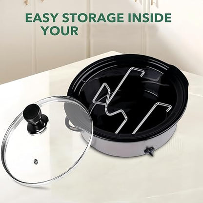 2 Pcs-Stainless Steel Pot Lid Organizer Rack - Non-Slip Anti-Tip Space-Saving Countertop Storage for Slow Cooker & Various Lids