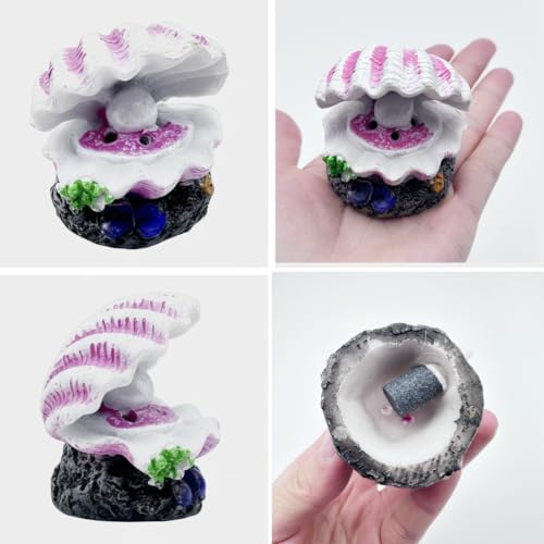 Fish Tank Bubbler Decorations,Mini Cute Pink Shell Decor,Aquarium Decor with Air Stone for Small Fish Tank Bubblers