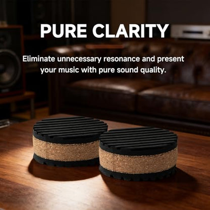 Tuneful Cables Sound Insulation and Vibration Damping Pads, Wooden Rubber Pads to Reduce Vibration and Jolts, with a Diameter of 1.77in, Round (Each Pack Contains 4 Pieces)