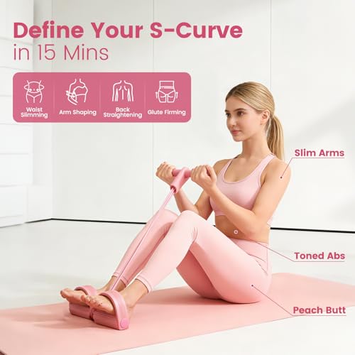 Home Workout Equipment for Women, Pedal Resistance Band with Handle Set - color: Pink