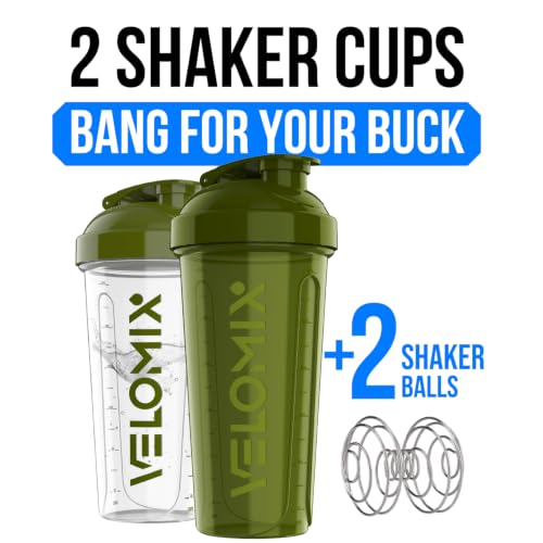 VELOMIX 2 Pack 28oz Protein Shaker Bottle for Protein Mixes, Forest Green - color: C1) Green / Transparent