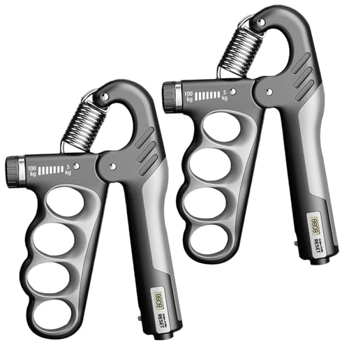 2PCS Grip Strength Trainer, 11-220LBs Adjustable Hand Gripper Strengthener with Automatic Counter, Hand Wrist Forearm Exerciser for Athletes, Musicians, Injury Recovery & Physical Therapy - color: Gray