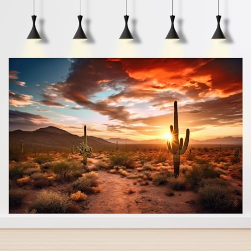 Reptile Habitat Background Sunset Desert Terrarium Background Towering Saguaro Cacti Silhouetted Against Sky Rugged Terrain Vibrant Desert Colors Landscape Tank Backdrop Vinyl 48x20in