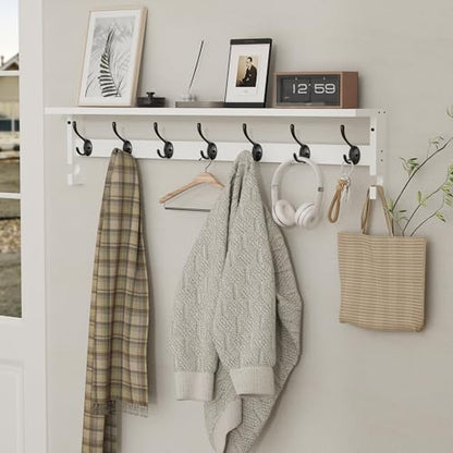 AMBIRD Coat Rack Wall Mount, 35 Inch Large Coat Hooks Wall Mounted with 7 Dual Metal Hooks and 2 Side Hooks, Wall Hooks with Shelf in Entryway, Kitchen, Living Room, Bathroom, Bedroom (White) - color: White, size: 7+2 Hooks 35" L