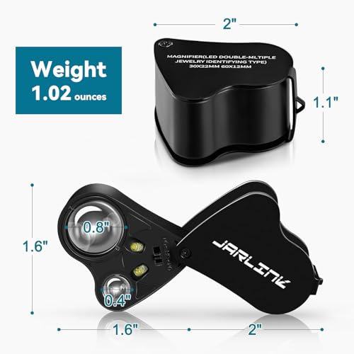 JARLINK 30X 60X Illuminated Jewelers Loupe Magnifier, Foldable Jewelry Magnifier with Bright LED Light for Gems, Jewelry, Coins, Stamps, etc - color: Black