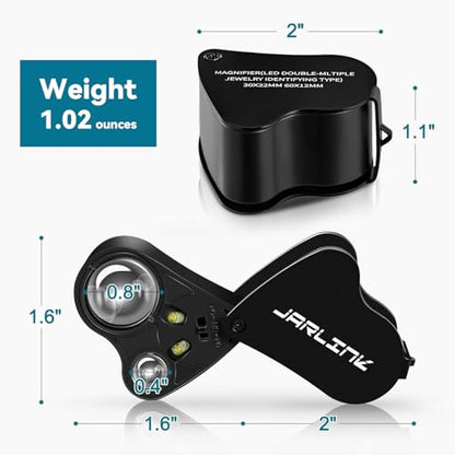JARLINK 30X 60X Illuminated Jewelers Loupe Magnifier, Foldable Jewelry Magnifier with Bright LED Light for Gems, Jewelry, Coins, Stamps, etc - color: Black