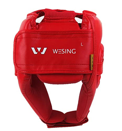 Wesing Professional Boxing Headgear Muay Thai Martial Arts Training Sparing Headgear Without Cheeks - color: Red, size: Large
