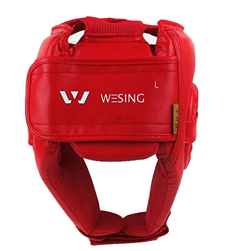 Wesing Professional Boxing Headgear Muay Thai Martial Arts Training Sparing Headgear Without Cheeks - color: Red, size: XX-Large