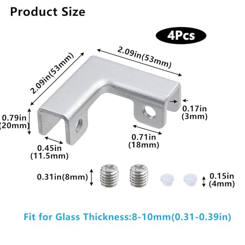 Geesatis 4Pcs L Shape Glass Fixing Clip Accessories,Aluminum Alloy,Reinforced Clip for Rimless Aquarium Shower Door Cube Glass Panel Fixing(Silver) - style: L Shape Glass Fixing Clip（Silver）
