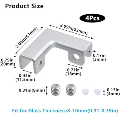 Geesatis 4Pcs L Shape Glass Fixing Clip Accessories,Aluminum Alloy,Reinforced Clip for Rimless Aquarium Shower Door Cube Glass Panel Fixing(Silver) - style: L Shape Glass Fixing Clip（Silver）