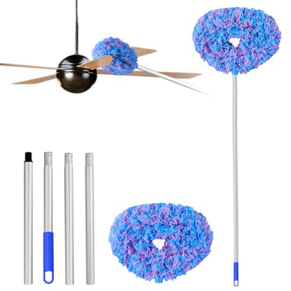 Ceiling Fan Cleaner Duster Reusable Microfiber Ceiling Fan Blade Cleaner Removable Duster with Extension Pole Adjusts 13 to 49.7 Inch for Cleaning Walls Furniture Door Window Top (Blue Pink)
