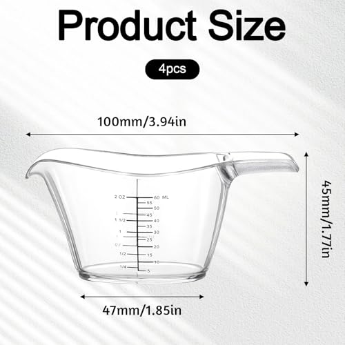 4 Pack Small Measuring Cup 2oz/60ml Mini Measuring Cup with tsp/tbsp/oz/ml Markings Clear 2 Oz Measurings Cups for Kitchen Laundry DIY Beauty Mixing