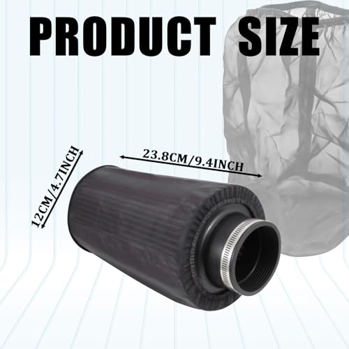 Cold Air Intake Filter Cover, Thickened Dust-proof Water-proof Motorcycle Universal Air Intake Cover Filter Sock Compatible with Harley Davidson Touring, for High Flow Cone Air Filter (L)
